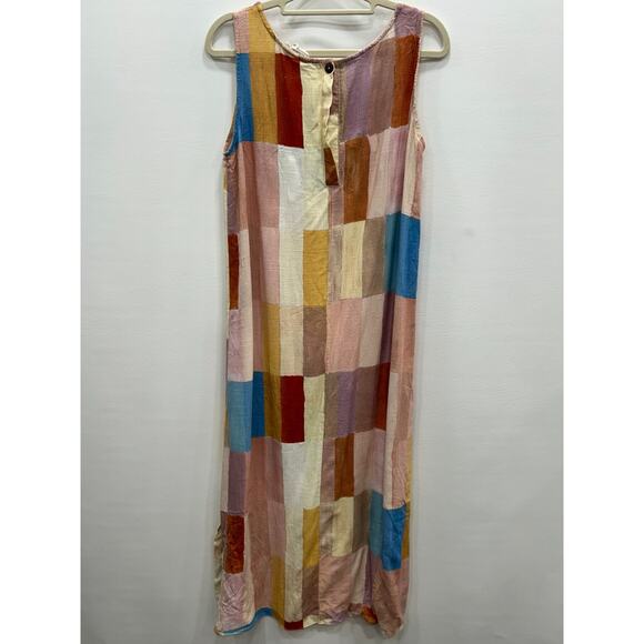 VRG GRL Womens Cate Smock Patchwork Maxi Dress Sleeveless Linen Blend Size 6 - Picture 7 of 11